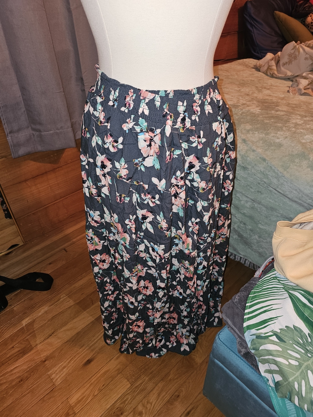 O'Neill Gray Maxi Skirt with Pink and Mint Floral Print
